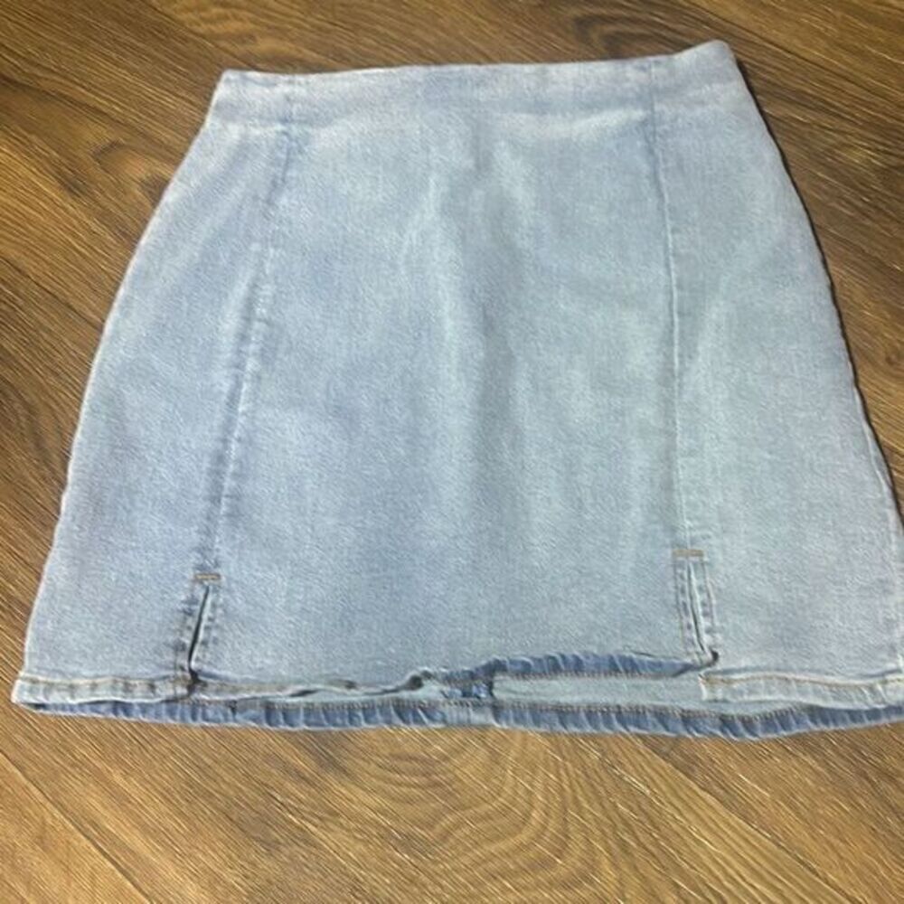 Wet Seal Womens Light Wash Slit Hem‎ High Waisted Stretch Denim Skirt Medium